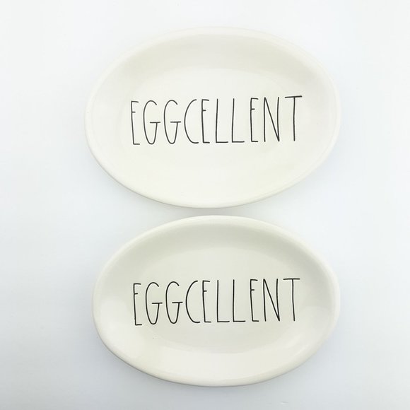 Rae Dunn Eggcellent Snack Dessert Plate Set Of 2 - Picture 3 of 11